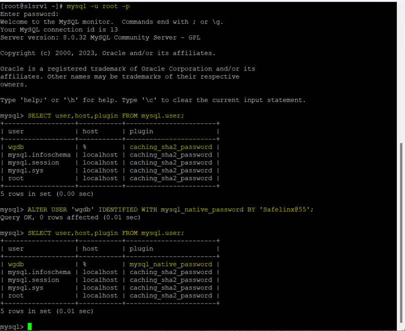 SHI様確認用 MySQL8.0 を使用した HCL SafeLinx 環境で 「Authentication plugin