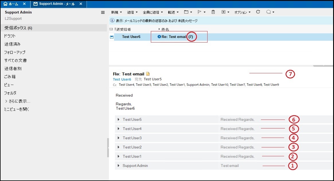 会話表示」を有効にした後、件名の最後に表示される数字について